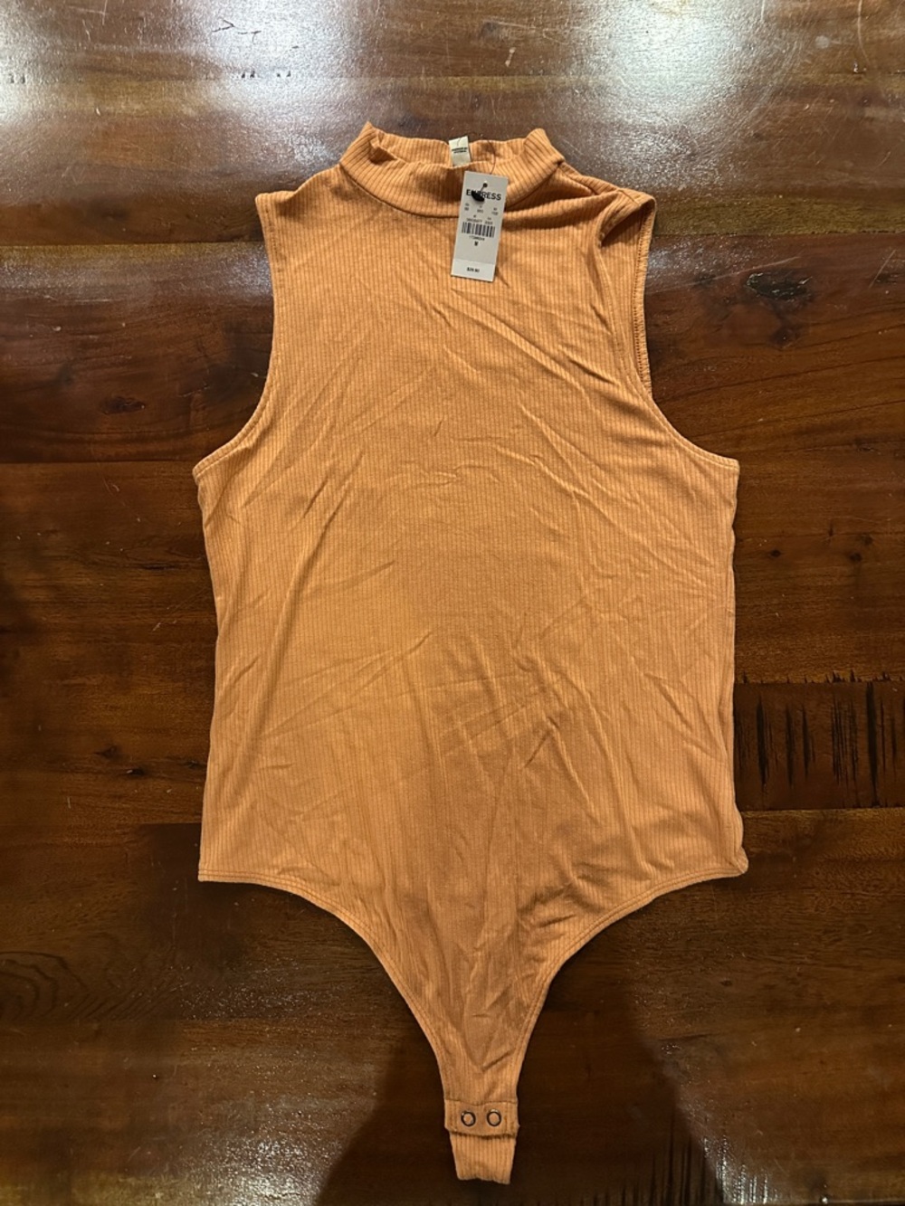 Sleeveless Ribbed Mock Neck Bodysuit - Rust Orange/Apricot